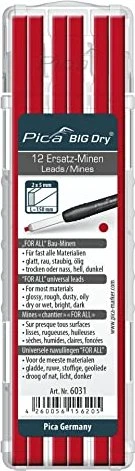 Pica-Marker BIG Dry For All Bleistiftmine 2B 5.0mm rot, 12er-Pack