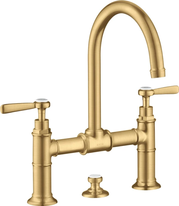 Hansgrohe Axor Montreux 2-Griff Waschbeckenarmatur 220 mit Hebelgriffen und Ablauffernbedienung brushed gold optic