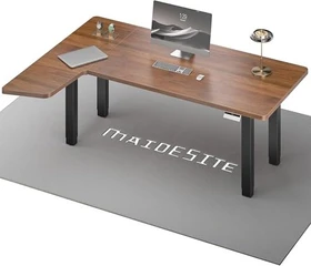 Maidesite Canvas elektrisch höhenverstellbarer Sitz-Steh-Eckschreibtisch 160x120cm Walnuss/schwarz