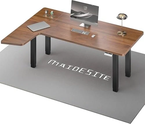 Maidesite Canvas elektrisch höhenverstellbarer Sitz-Steh-Eckschreibtisch 160x120cm Walnuss/schwarz