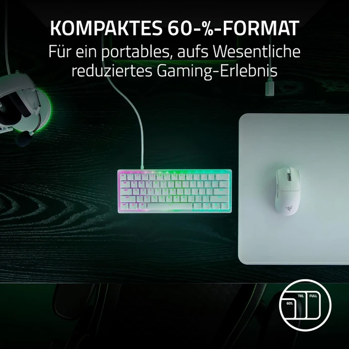 Razer Huntsman V3 Pro Mini, weiß, LEDs RGB, Razer Analog Optical Switch Gen-2, USB, US