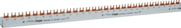 Hager Phasenschiene 3P+N 80A Gabel 16mm² 58M für 3P+N Einspeisung u. 1P+N Abgänge