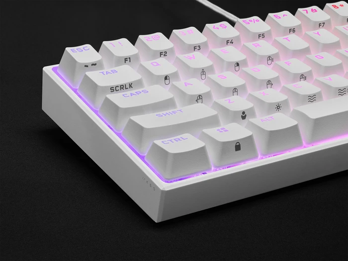 Corsair Gaming K65 RGB Mini, 60%, weiß, MX SPEED RGB Silver, USB, DE