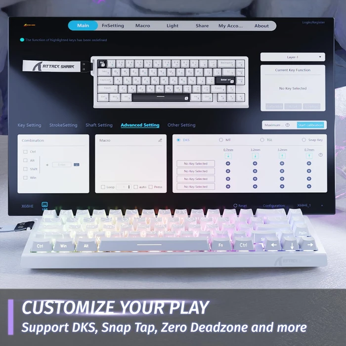 Attack Shark X68 HE Rapid Trigger Keyboard, weiß mit Kontur, LEDs RGB, Outemu White Jade Magnetic, USB, US