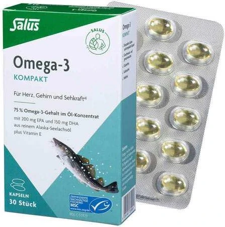 Salus Omega-3 Kompakt aus reinem Alaska-Seelachsöl Kapseln, 30 Stück