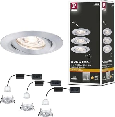 Paulmann Mini Plus Coin LED 4.2W Einbauleuchte alu, 3 Stück