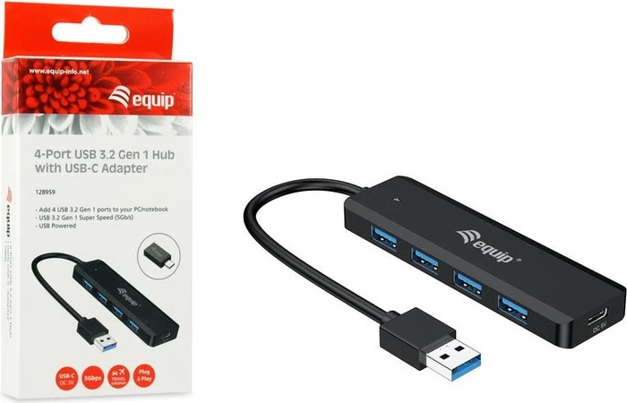 Equip 4 Port USB Hub, 4x USB-A 3.0, USB-C 3.0/USB-A 3.0 [Stecker]