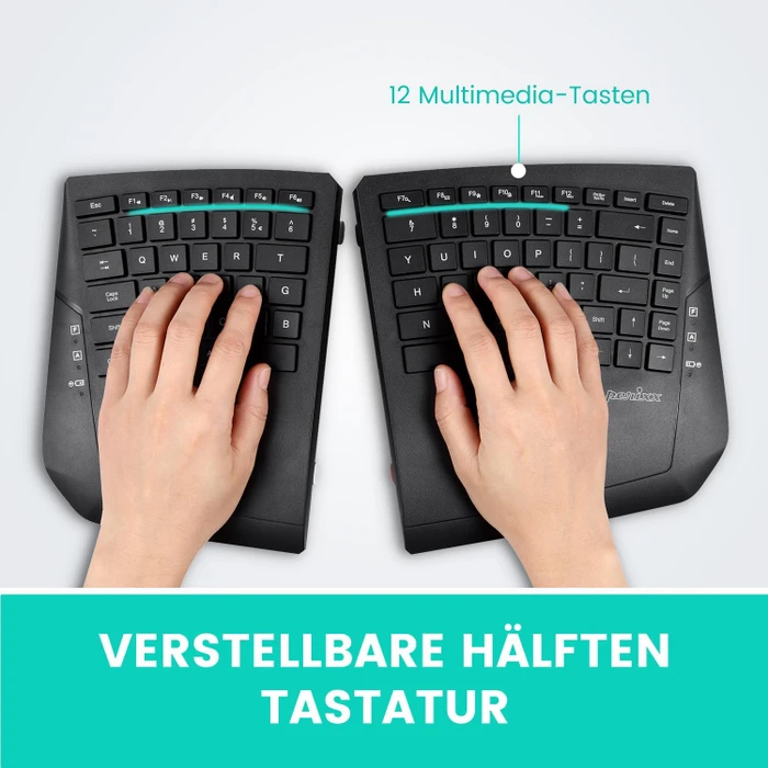 Perixx Periboard-624B Wireless Ergonomic Split Keyboard, TKL, schwarz, US