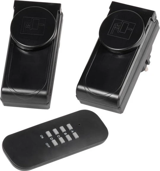 Vivanco Comfort Line Outdoor IP44 Funksteckerset 1000W schwarz, 2er Funksteckdosen-Set mit Fernbedienung