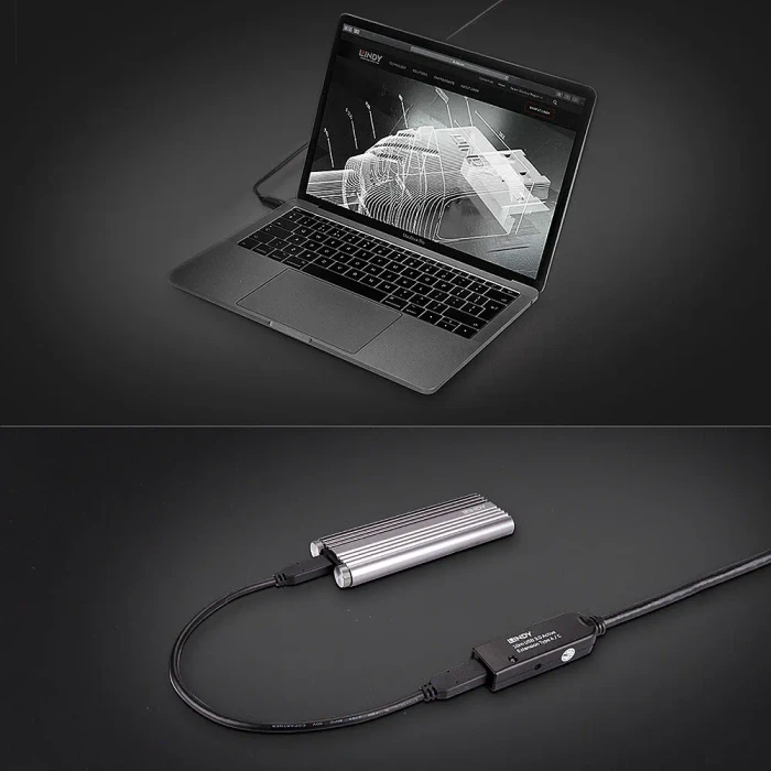 Lindy USB 3.0 aktives Verlängerungskabel schwarz, USB-A [Stecker] auf USB-C [Buchse], 10m