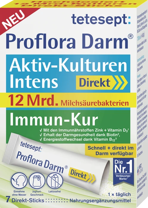 Tetesept Proflora Darm Aktiv-Kulturen Intens Direkt Sticks, 7 Stück