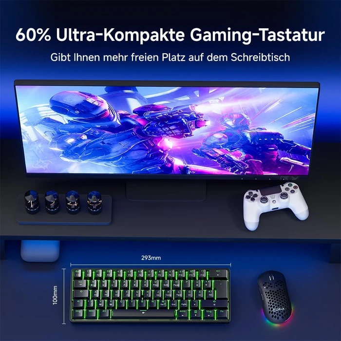 Dierya DK61SE, 60%, schwarz, LEDs grün, BLUE Switches, USB, DE