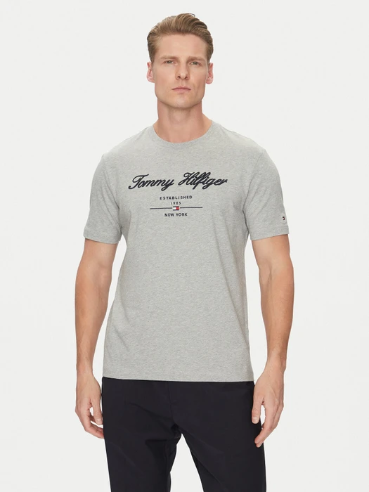 Tommy Hilfiger Logo-Stickerei T-Shirt kurzarm light grey heather (Herren)