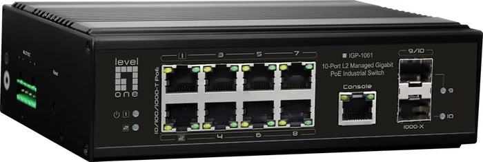 LevelOne IGP Industrial Railmount Gigabit Managed Switch, 8x RJ-45, 2x SFP, 360W PoE++