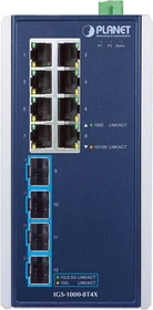 Planet IGS-1000 Industrial Railmount Gigabit Switch, 8x RJ-45, 4x SFP+ (IGS-1000-8T4X)
