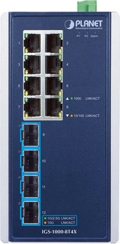 Planet IGS-1000 Industrial Railmount Gigabit Switch, 8x RJ-45, 4x SFP+