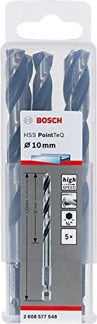 Bosch Professional HSS PointTeQ Spiralbohrer, 10x87x133mm, 5 Stück