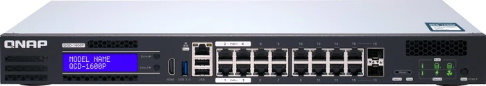 QNAP QGD-1600 Dual-System VM-Host & NAS Rackmount Gigabit Managed Switch, 16x RJ-45, 2x RJ-45/SFP, 370W PoE++