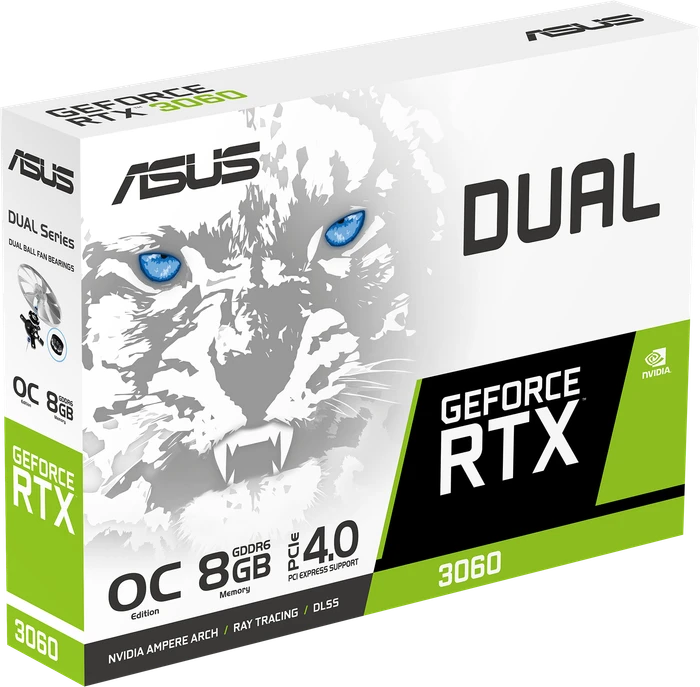 ASUS Dual GeForce RTX 3060 White OC, DUAL-RTX3060-O8G-WHITE, 8GB GDDR6, HDMI, 3x DP