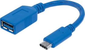 Manhattan SuperSpeed USB-C Anschlusskabel USB 3.2 Gen 1 Typ C-Stecker Typ A-Buchse 0.15m blau