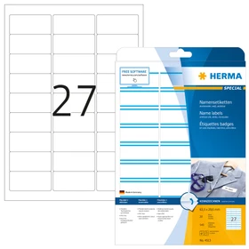 Herma Namensetiketten Acetatseide, 63.5x29.6mm, ablösbar, weiß/blau, 20 Blatt (540 Etiketten)