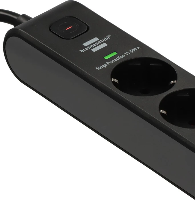 Brennenstuhl Überspannungsschutz-Steckdosenleiste, 6-fach, 1x USB-A/1x USB-C USB-PD, 2m, schwarz/anthrazit