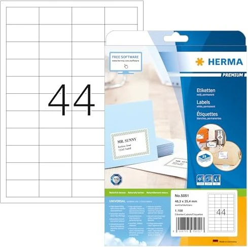 Herma Etiketten Premium, 48.3x25.4mm, weiß, matt, 25 Blatt (1100 Etiketten)