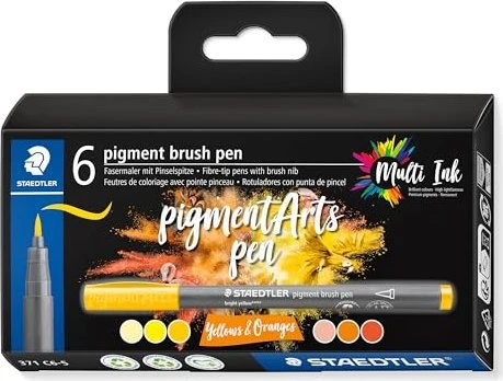 Staedtler pigment brush pen 371 yellows & oranges sortiert, 6er-Set