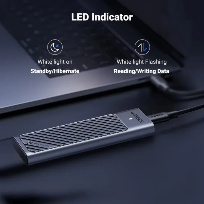 Ugreen 20Gbps NVME SATA M.2 SSD enclosure with cooling pad, USB-C 3.2