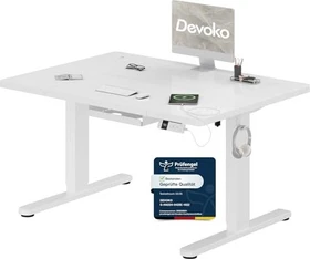 Devoko elektrisch höhenverstellbarer Sitz-Steh-Schreibtisch 140x80cm weiß/weiß
