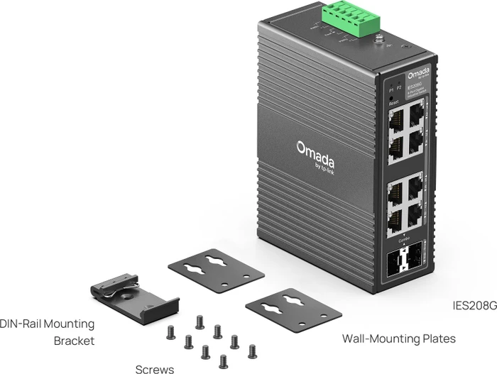 TP-Link Omada IES Industrial Railmount Gigabit Smart Switch, 6x RJ-45, 2x RJ-45/SFP