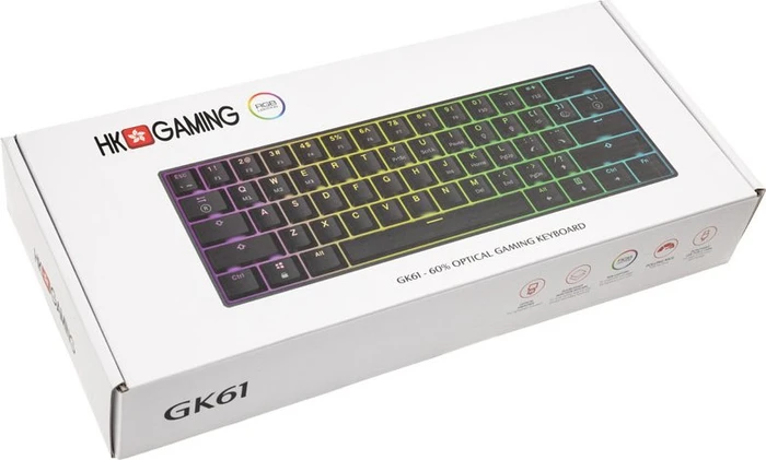 HK Gaming GK61, 60% Layout, LEDs RGB, Black, schwarz, Gateron Optical BLUE, USB, DE