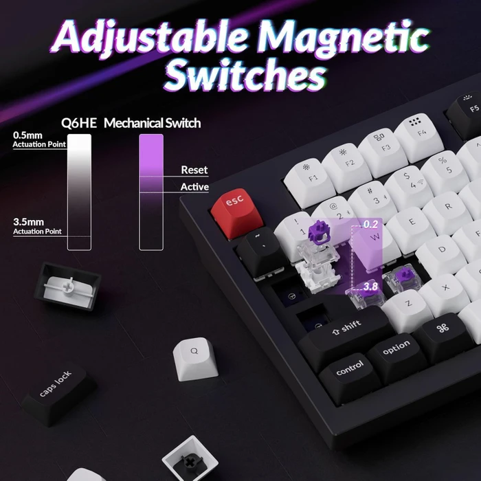 Keychron Q1 HE, Shell White, 100%, PBT, LEDs RGB, Gateron 2.0 Magnetic Nebula, USB/Bluetooth, US