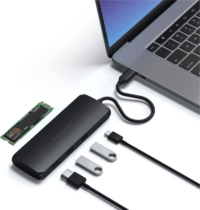 Satechi USB-C Hybrid Multiport-Adapter, schwarz, USB-C 3.0 [Stecker]