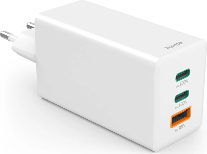 Hama GaN Schnellladegerät, USB-C/USB-A, 2x USB-C + 1x USB-A, 100W, weiß