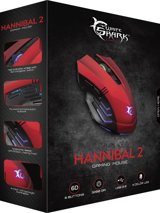 White Shark Hannibal 2 Red Gaming Mouse, rot/schwarz, USB