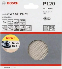 Bosch Professional M480 Best for Wood and Paint Gewebeschleifblatt K120, 115mm, 5 Stück