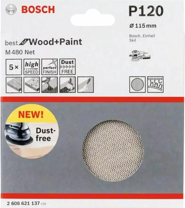 Bosch Professional M480 Best for Wood and Paint Gewebeschleifblatt K120, 115mm, 5 Stück
