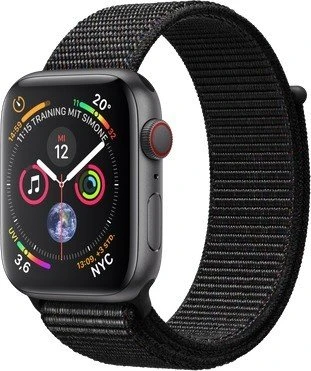 Apple Watch Series 4 (GPS + Cellular) Aluminium 44mm grau mit Sport Loop schwarz