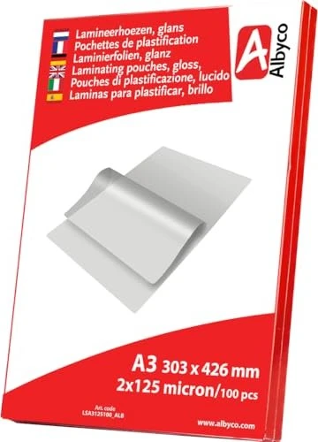 Albyco Laminierfolien, A3, 2x 125µm, glänzend, 100 Stück