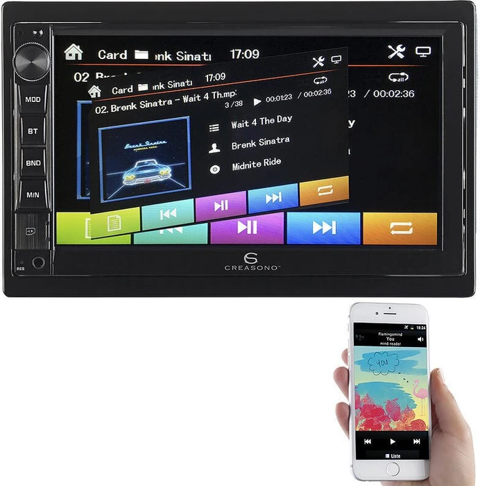 Creasono 2-DIN-MP3-Autoradio mit Touchdisplay, Bluetooth, Freisprecher