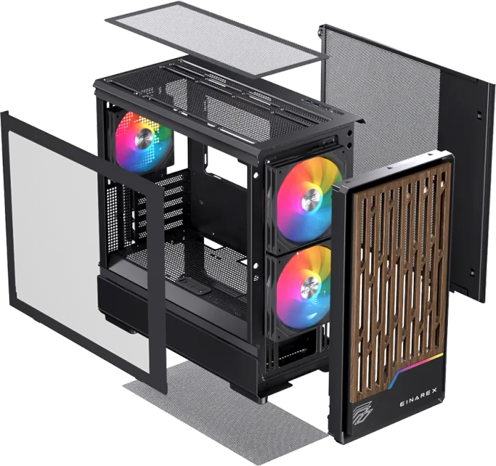 Einarex Pulse PM400 RGB Black, schwarz/braun, Glasfenster