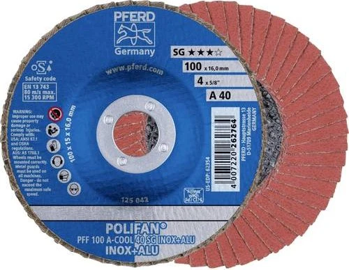 Pferd PFF 100 A-COOL 40 SG INOX+ALU/16.0 POLIFAN Fächerschleifscheibe K40, 100x16mm, 10 Stück