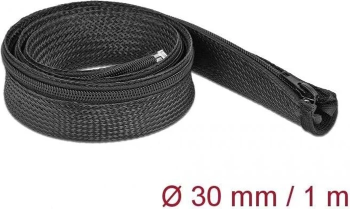 DeLOCK Geflechtschlauch mit Reißverschluss, hitzebeständig, 30mm, 1m, schwarz