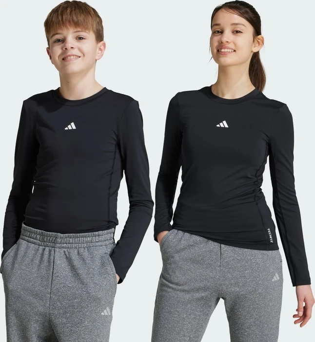 adidas Techfit Kompressionsshirt langarm schwarz/weiß (Junior)