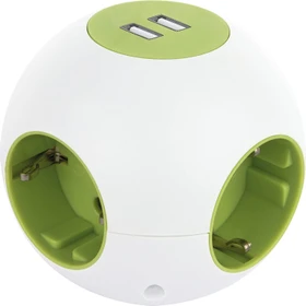 REV Ritter PowerGlobe Steckdosenwürfel, 4-fach, 2x USB, 1.4m, weiß/grün