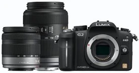 Panasonic Lumix DMC-G2 rot mit Objektiv Lumix G Vario 14-42mm 3.5-5.6 ASPH OIS und Lumix G Vario 45-200mm 4.0-5.6 OIS