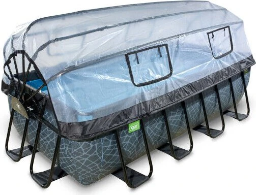 Exit Toys Stone Frame Pool mit Sandfilterpumpe und Abdeckung rechteckig 400x200x100cm