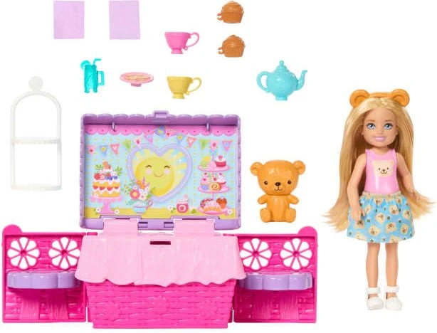 Mattel Barbie - Club Chelsea Familie und Freunde Aufklappbares Teeparty-Spielset