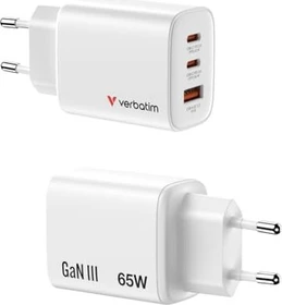 Verbatim Essentials GaN Wandladegerät EU Plug 65W 3-Port weiß